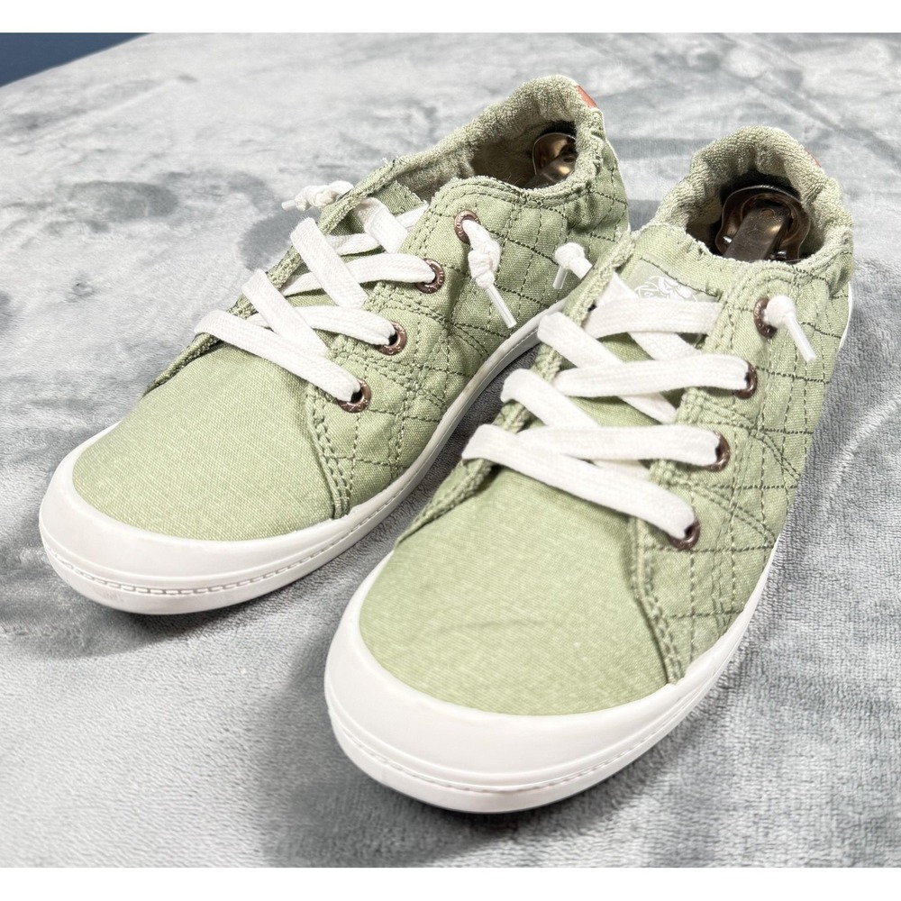 Roxy Bayshore III Shoes Womens Size 9 Green Canvas Quilted Sneakers ARJS600418